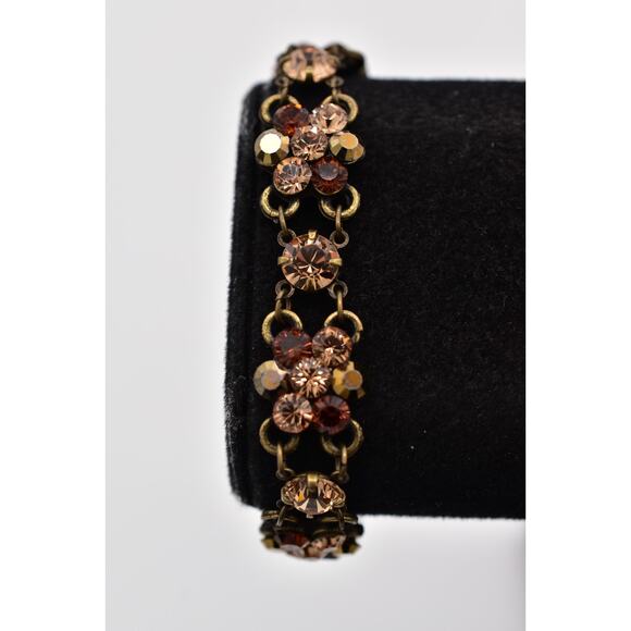 Vintage Crystal Flower Bracelet Chocolate Brown Rhinestone Designer Signed BinD - Picture 1 of 12